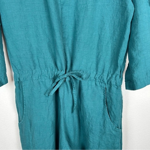 Bryn Walker Linen Blue Team Cinched Waist Crop Wide Leg Jumpsuit Small - Picture 6 of 15